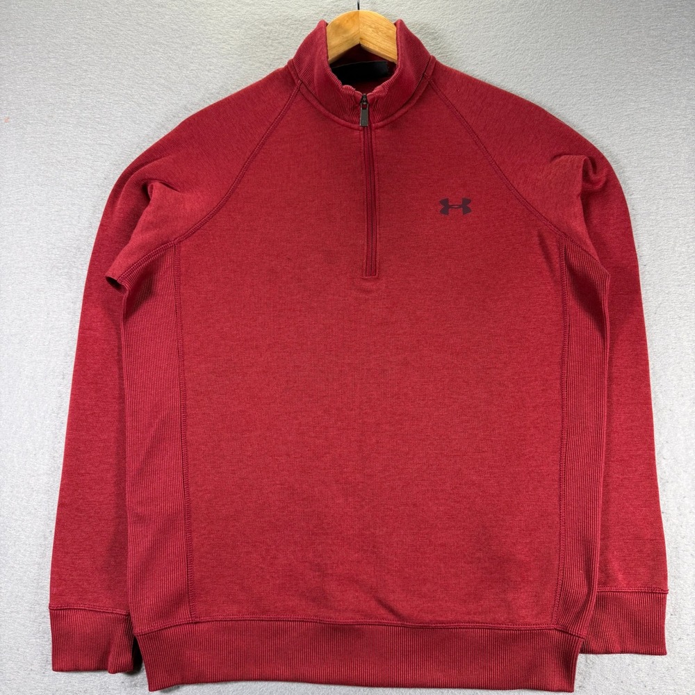 Under‎ Armour Mens Pullover ColdGear 1/4 Zip Top Red Athletic Sweatshirt Active